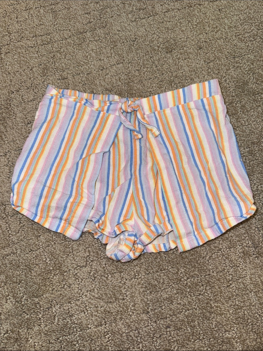 Striped Pastel Tie-Waist Girls Shorts